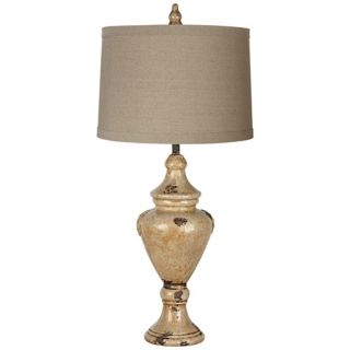 Natural Linen Drum Beige Tuscan Urn Table Lamp   #X3972 W8504