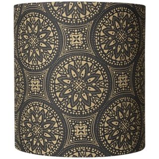 Black Medallions on Tan Fabric Shade 11.5x11.5x12.5 (Spider)   #V4684