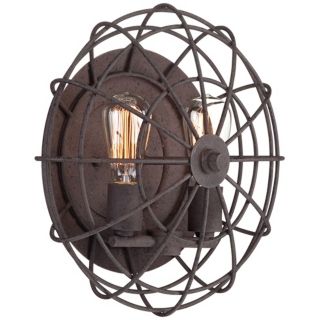 Industrial Cage 14" Wide Dark Rust Wall Sconce   #W7991