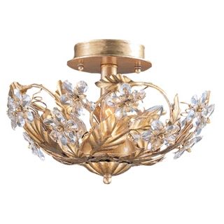 Crystal Flowers 12" Wide Antique Gold Ceiling Light Fixture   #92676