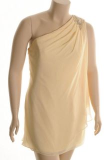JS Boutique New Yellow Drapey Embellished One Shoulder Cocktail Dress
