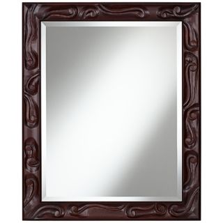 Carved Scroll Openwork 34" High Chocolate Brown Wall Mirror   #X0572