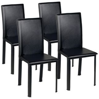 Set of  Four Zuo Arcane Black Leather Dining Chair   #N2328