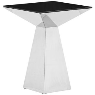 Zuo Tyrell Stainless Steel and Black Glass Side Table   #V9157