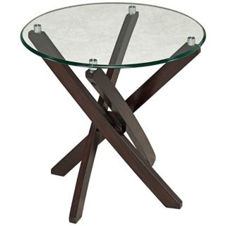 Xenia Round Wood and Glass End Table   #Y4578