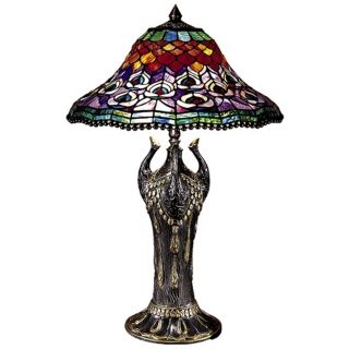 Dale Tiffany Peacock Tail Replica Art Glass Table Lamp   #X3760