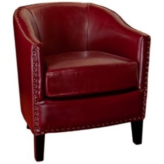 Studded Red Bonded Leather Club Chair   #W7378