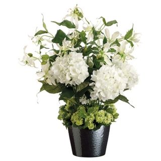 Hydrangeas and Gloriosas in Ceramic Pot Faux Flowers   #N6690