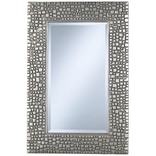 Textured Relief 36" High Silver Wall Mirror   #T9616