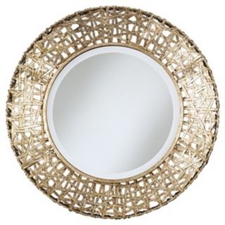 Champagne Finish Woven Metal Round Wall Mirror   #91552