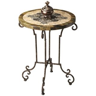 Metalworks Antiqued Etched Fossil Stone Accent Table   #U7811