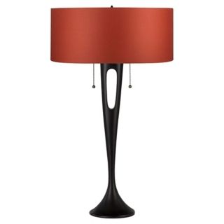 Lights Up French Mod Bronze Red Chintz Shade Table Lamp   #99052