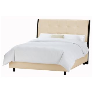 Upholstered Headboard Oatmeal Microsuede Bed (Full)   #P2949