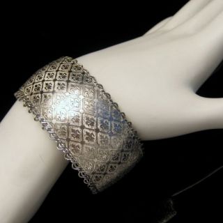 Julio Marsella Vintage Mesh Cuff Bracelet Wide Silvertone RARE Fleur