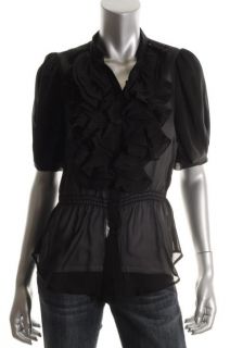 Romeo Juliet Couture Black Chiffon Ruffled Button Front Blouse Shirt