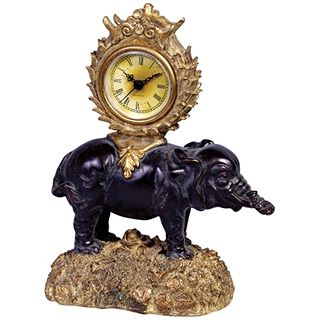 Ebony Elephant 9 1/2" High Desk Clock   #J3092