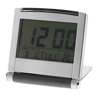 LCD Digital Flip up Alarm Clock Calendar Thermometer