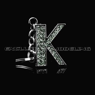Silver Plated Metal Bling Rhinestone Keychain Letter K