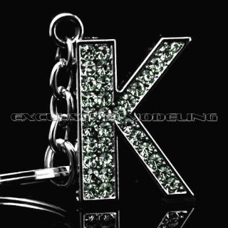 Silver Plated Metal Bling Rhinestone Keychain Letter K