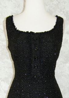 Maggy London Black Shimmer Metallic Tweed Dress 10 Fitted Sheath Tank