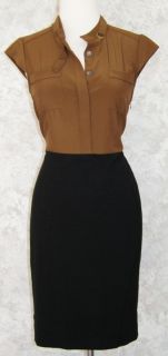 Ann Taylor Brown Black Stretch Dress 6P Looks Like Top Skirt 2 Piece
