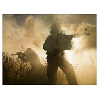 Navy SEALs during a combat scene Poster