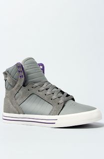 High top skate shoe with tonal stitching and laces; suede and