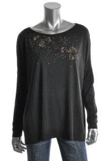 Karen Kane New Black Floral Embellished Long Sleeves Casual Top Shirt