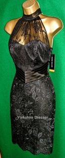 New Karen Millen Black Halter Neck Lace Cocktail Pencil Dress USA 4
