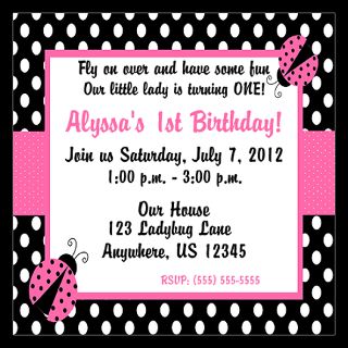 ladybug pink invitation 5 25 x 5 25 flat cards