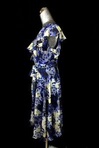 NWT blue KARIN STEVENS dress floral cap sleeve knee length full skirt