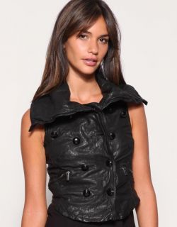Karen Millen New Black Leather Waistcoat gilet Size 12 WOW