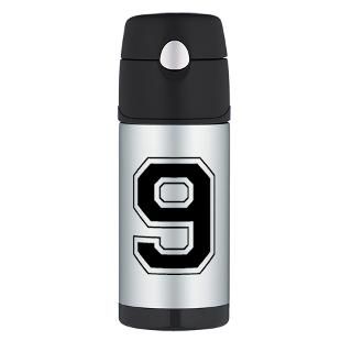 Varsity Font Number 9 Black Thermos Bottle (12oz)