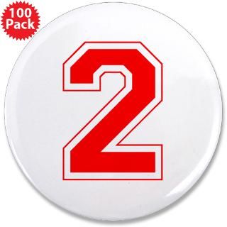 Varsity Font Number 2 Red 3.5 Button (100 pack) by amazedcreations