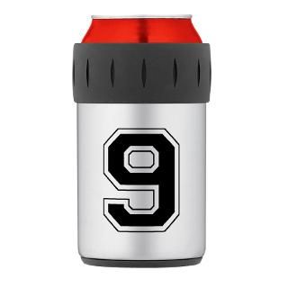 Varsity Font Number 9 Black Thermos Can Cooler