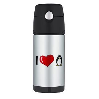Gifts  Heart Drinkware  I Love Penguins Thermos Bottle (12 oz