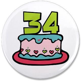 34 Gifts  34 Buttons  34th Birthday Cake 3.5 Button