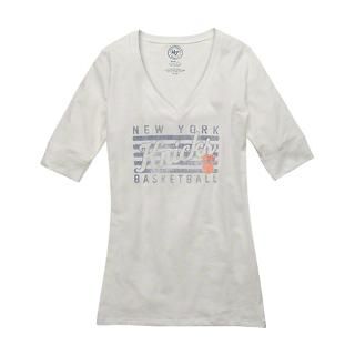 New York Knicks Womens White 47 Brand Base Layer V Neck T Shirt by