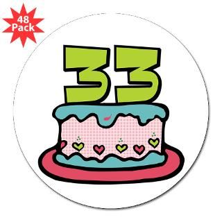 33rd Birthday Cake 3 Lapel Sticker (48 pk)