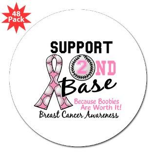 Second 2nd Base Breast Cancer 3 Lapel Sticker (48