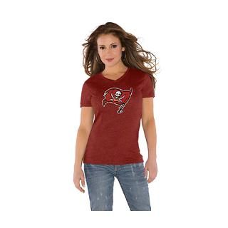 Tampa Bay Buccaneers Red Womens Primary Logo Tri Blend V Neck T Shirt