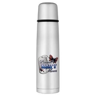 Proud NAVY Mom Butterfly Large Thermos® Bottle by militaryprideshop
