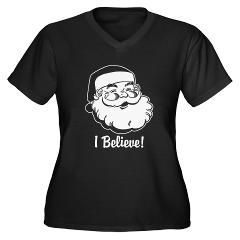 Believe Santa Claus Womens Plus Size V Neck Dark T Shirt