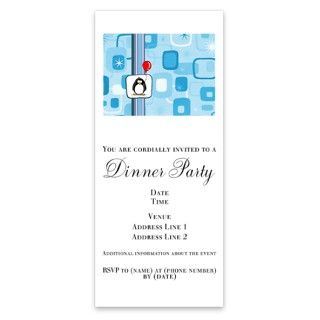 Blue Retro Penguin Birthday Card Invitations by Admin_CP2574929