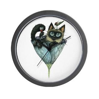 Siamese Cat Drinking Wine Flo Wall Clock for