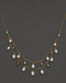 Cultured Freshwater Pearl and Pyrite 14K Yellow Gold Bib Necklace, 17