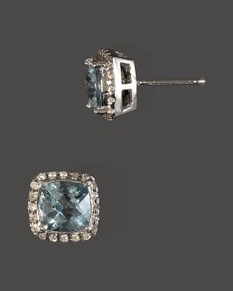 Diamond And Aquamarine Earrings In 14K White Gold