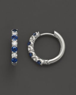 Diamond and Sapphire Hoop Earrings in 14K White Gold
