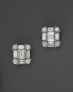 Diamond Emerald Cut Earrings in 14K White Gold, .85 ct.tw
