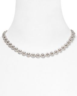 Rhodium Plated All Around Pave Circle Necklace, 16